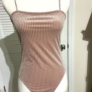 Champagne colored Velvet Striped bodysuit